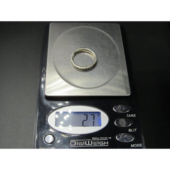 Size 7 Sterling Silver Worn Rustic Crystal Channel Band Ring Vintage Statement - Picture 7 of 7